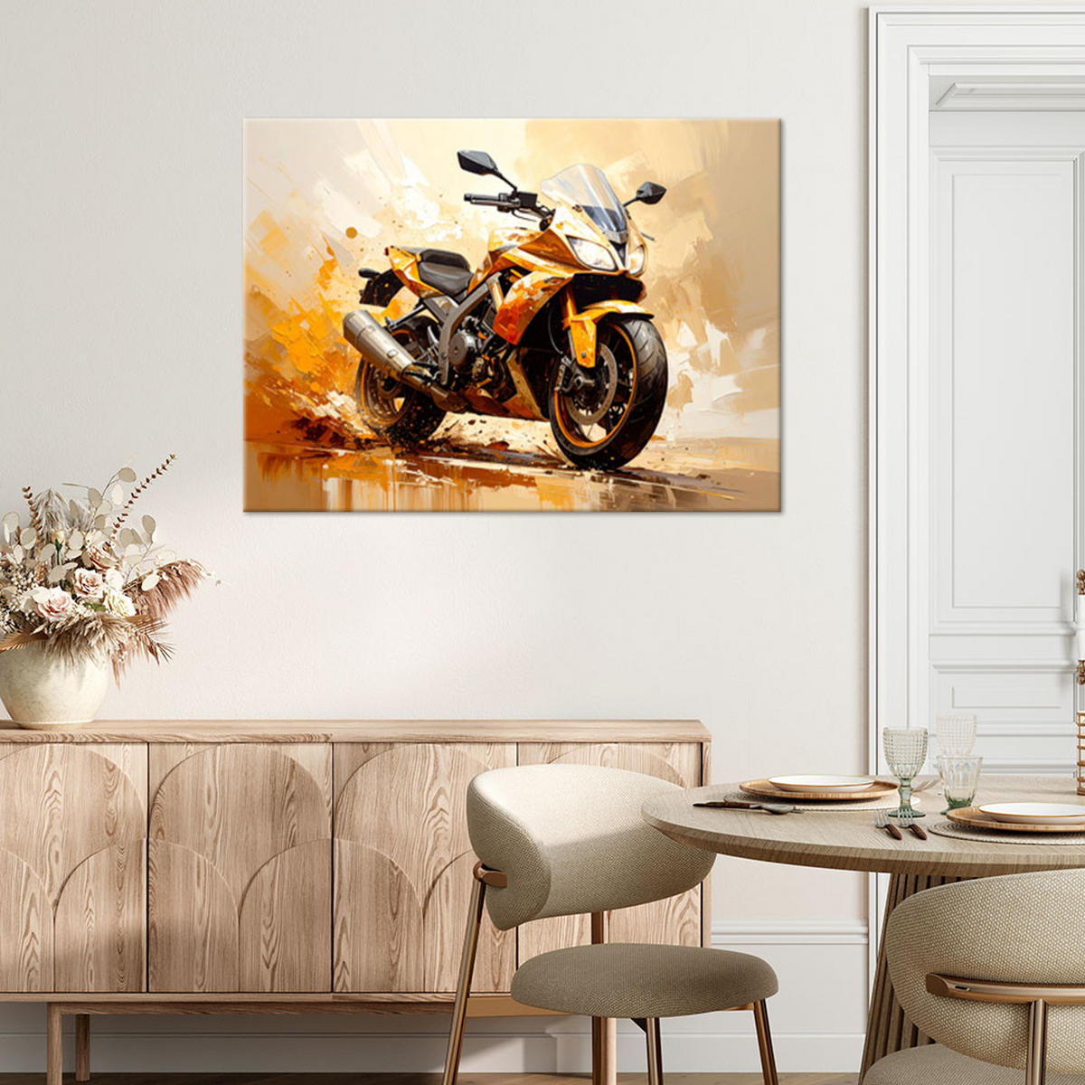 LEINWANDBILD Motorrad Sportmotorrad 90x60cm - Beige, Textil (90/60cm) - Feeby