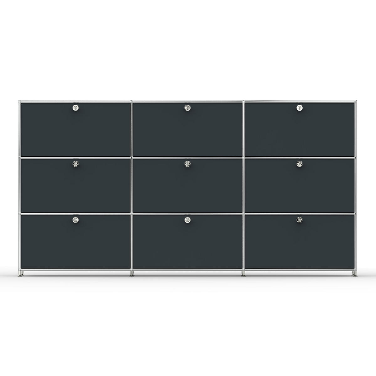 HOCHSCHRANK, 9 Klappen, Schloss, Breite 227 cm, Anthrazitgrau - Chromfarben/Silberfarben, Metall (40/118/227.2cm) - Versee