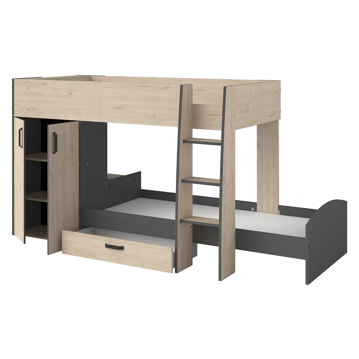 ETAGENBETT Eiche- und Graudekor mit Stauraum 90x200 - Stim - Apfelbaumfarben, Holzwerkstoff (90/200cm) - Calicosy