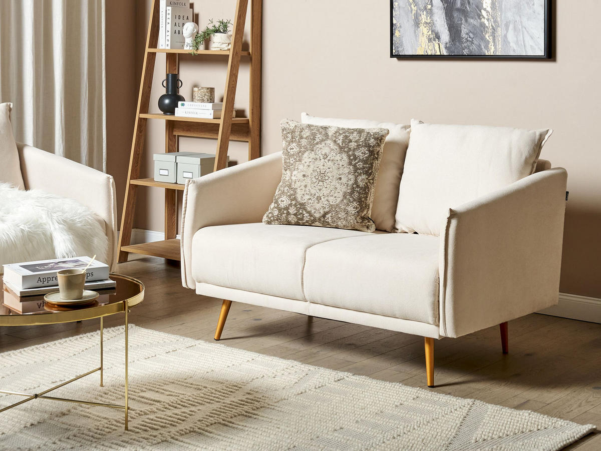 2-SITZER-SOFA beige mit goldenen Beinen Maura - Beige/Goldfarben, Textil (130/83/78cm) - Beliani