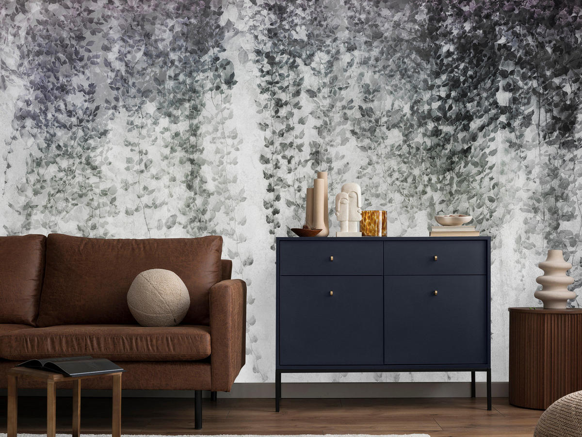 FOTOTAPETE Blätter Pflanzen Natur Vintage 150x105 - Grau, Papier (150/105cm) - Muralo