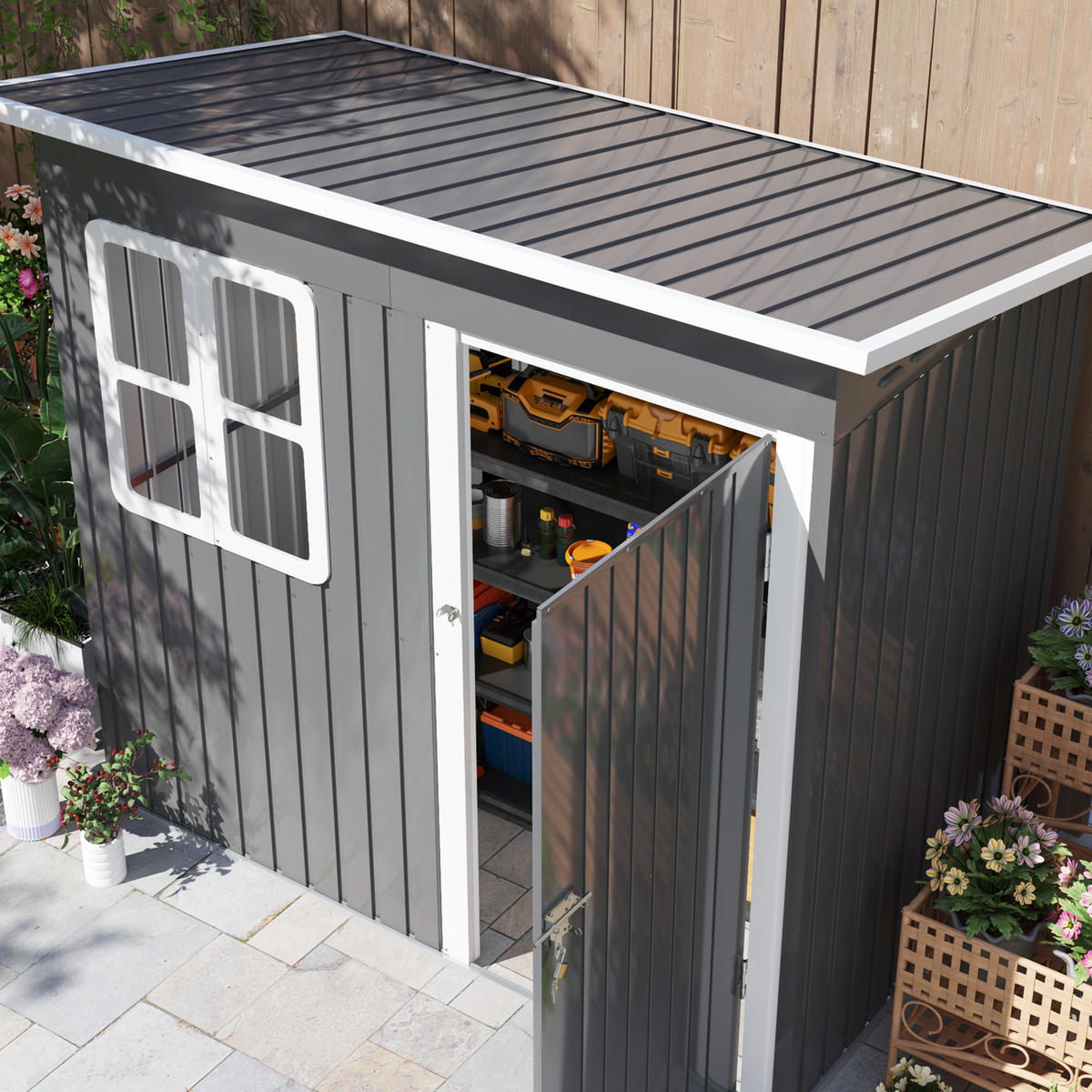 GERÄTEHAUS 221 x 133 x 190/173 cm - Dunkelgrau, Metall (133/190/211cm) - Outsunny