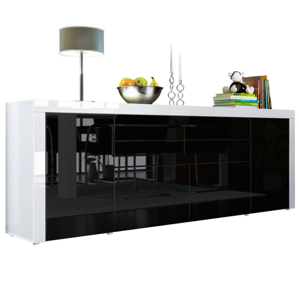 Vladon Sideboard Schwarz Hochglanz 200x72x35 cm