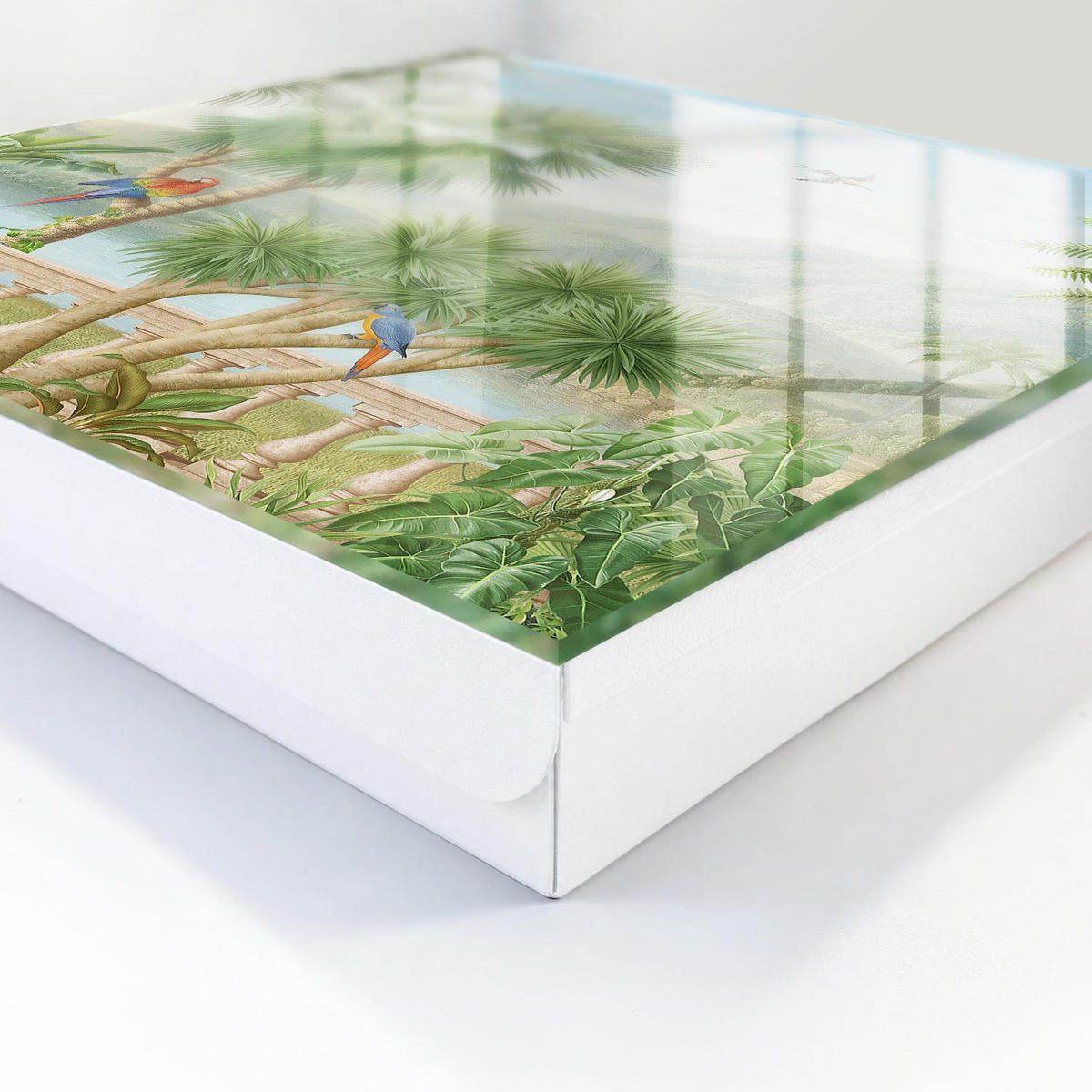 SCHLÜSSELBOX Weiß 30x30 cm – Türöffnung nach rechts - Tropisches Paradies - Grün, Metall (30/30/5cm) - TULUP