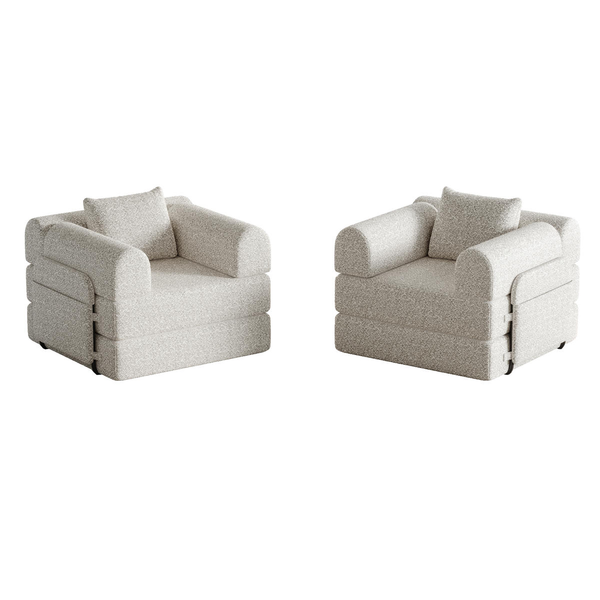 SCHLAFSOFA 2-in-1, Chenille mit Armlehnen-Ablagefach & Stahlrahmen, 183,8/181,6/49,5 cm, Beige - Beige, Textil (183.8/49.5/181.6cm) - Redom