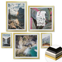 WANDBILDER 5er Set - 50x50 cm & 20x30 cm & 40x60 cm Goldrahmen - Wasserfall Bergreise Natur - Goldfarben, Kunststoff (40/60cm) - ArtPrintCave