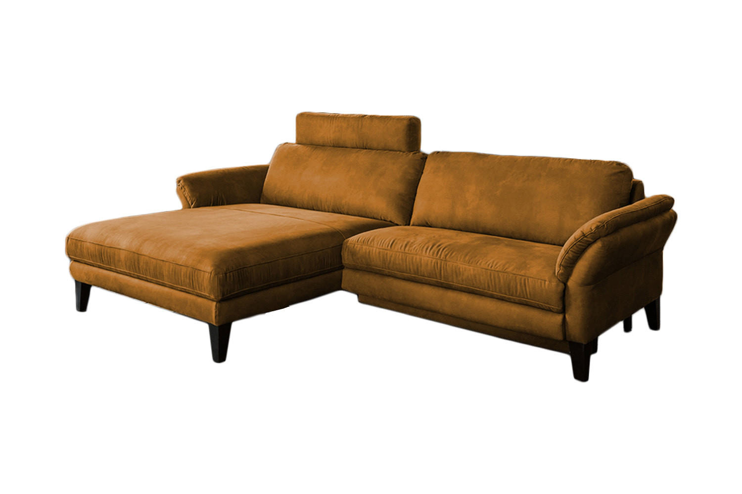 ECKSOFA MALTA Rotbraun Webstoff - Rotbraun/Cognac, Buchenholz/Textil (302/175cm) - KAWOLA