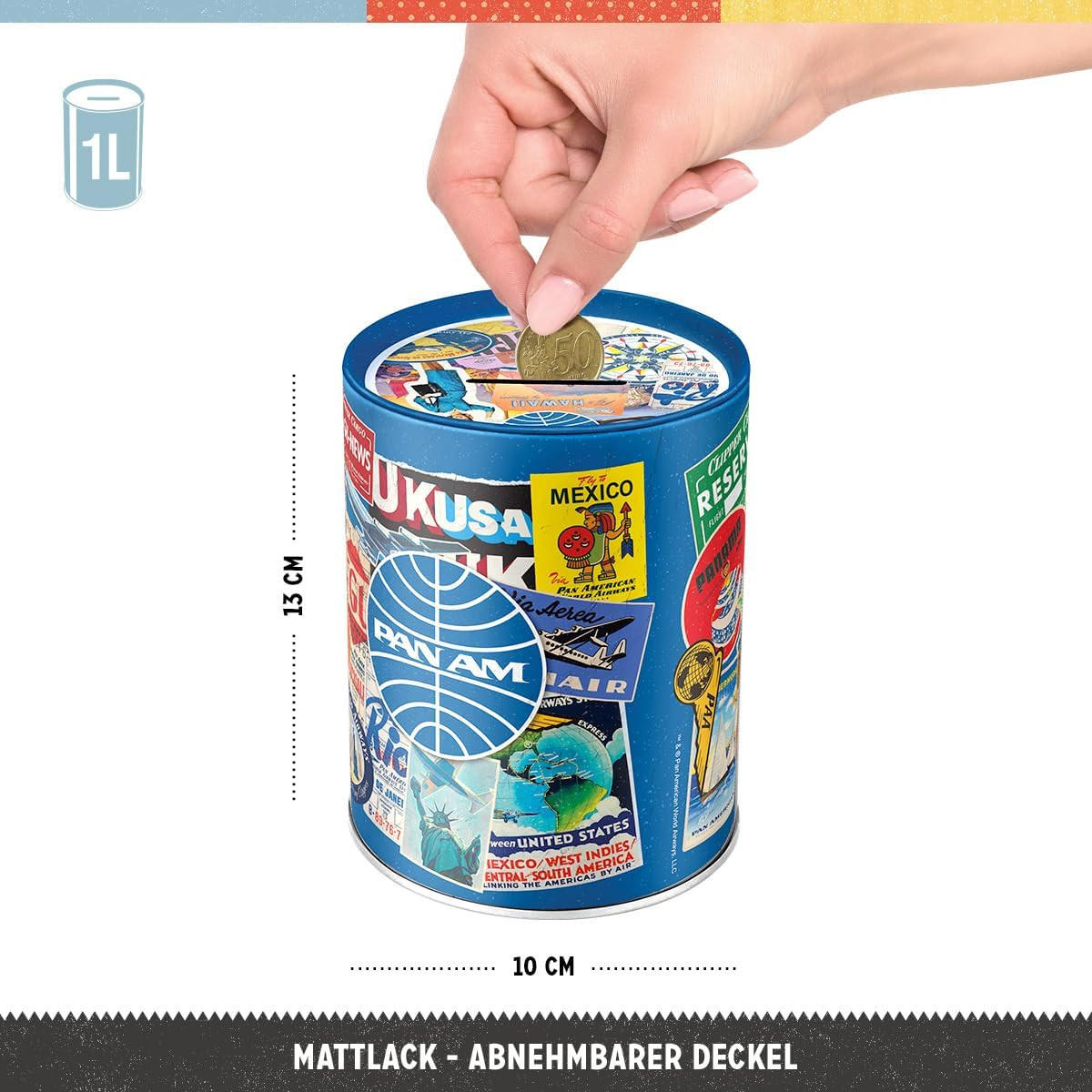 SPARDOSE Pan Am Holiday Fund Collage - Multicolor, Metall (10/13/10cm) - Nostalgic-Art