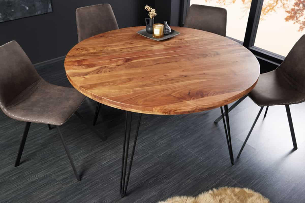 ESSTISCH SCORPION rund Akazie Natur 120cm - Schwarz/Braun, Holz/Metall (120/120/77cm) - riess-ambiente