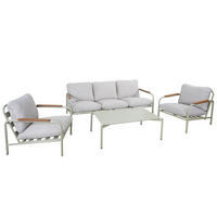 GARTENGARNITUR Hellgrün, Beige 1x 3-Sitzer Gartenbank, 2x Sessel und 1x Tisch-Set - Beige/Hellgrün, Metall - MCW