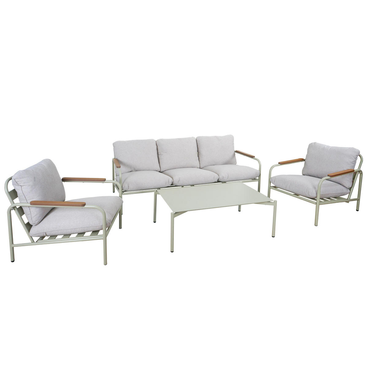 GARTENGARNITUR Hellgrün, Beige 1x 3-Sitzer Gartenbank, 2x Sessel und 1x Tisch-Set - Beige/Hellgrün, Metall - MCW