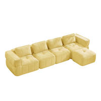 ECKSOFA DE-34428 4-Sitzer L-Form mit Hocker Gelb - Gelb, Textil (162/344cm) - ComfortXL
