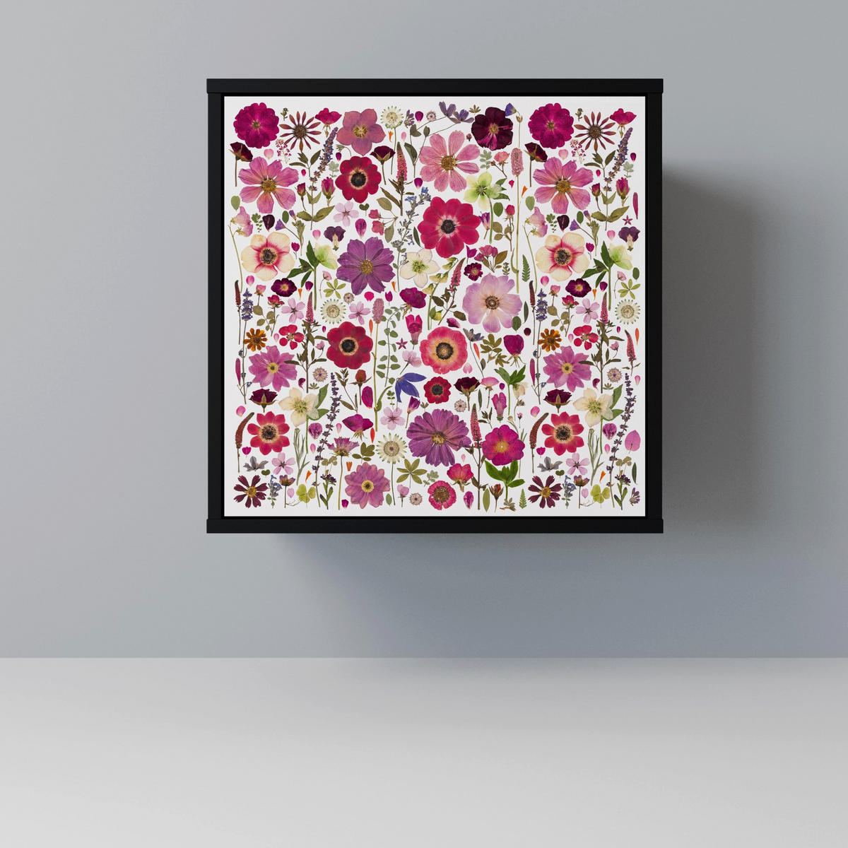 SIDEBOARD PETAL GARDEN, Schwarz, 57,5x42x75,5 cm, Goldfarbene Metallfüße - Goldfarben/Multicolor, Holzwerkstoff/Metall (57.5/75.5/42cm) - SpaceRebels