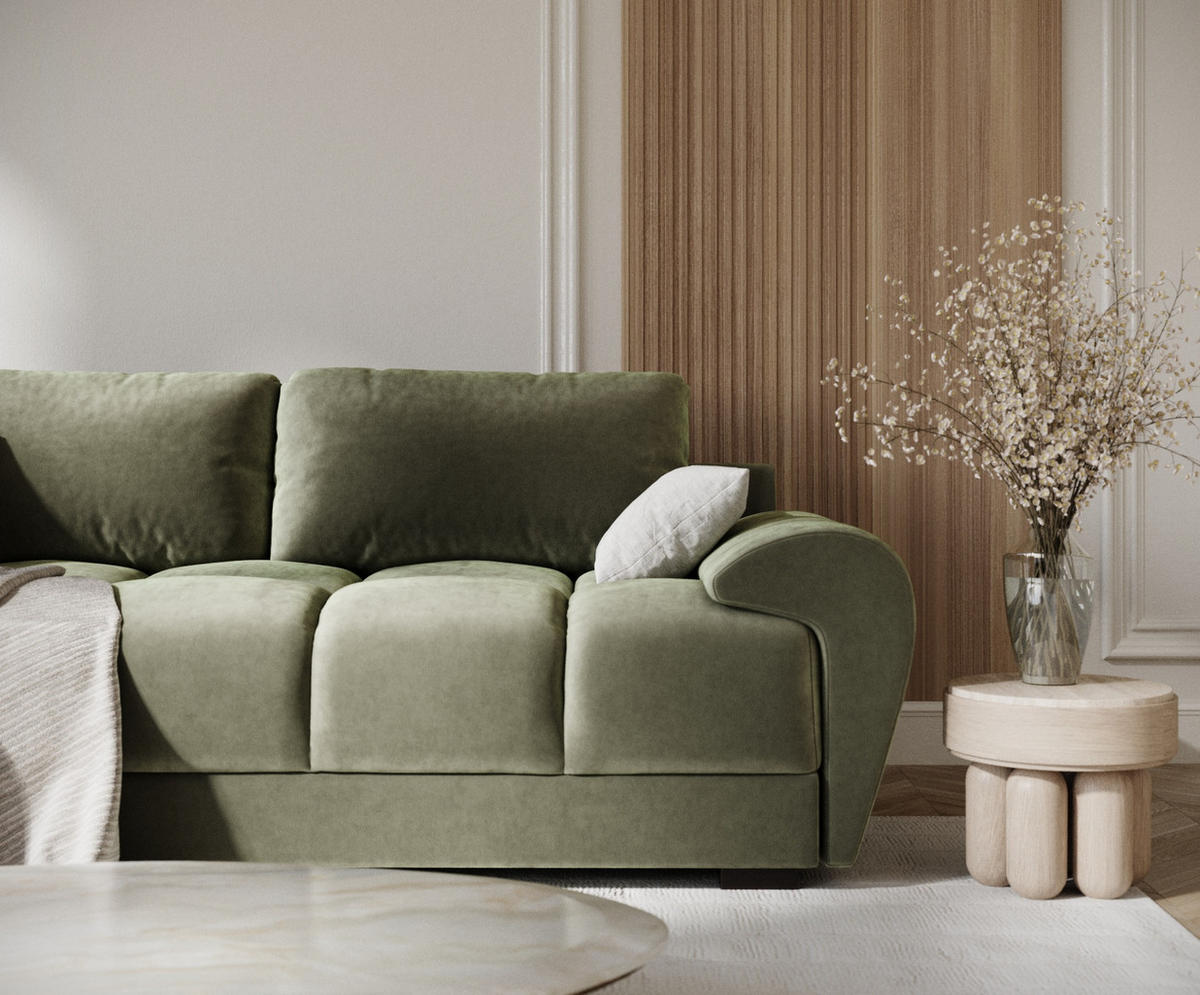 3-SITZER SOFA Peebles Olivenfarbe Samtstoff - Schwarz/Olivgrün, Holz/Holzwerkstoff (244/90/101cm) - Maison de Reve