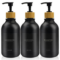 SEIFENSPENDER 3-teiliges Set 500ml PET Schwarz mit Etiketten - Schwarz, Kunststoff (7.4/19/7.4cm)