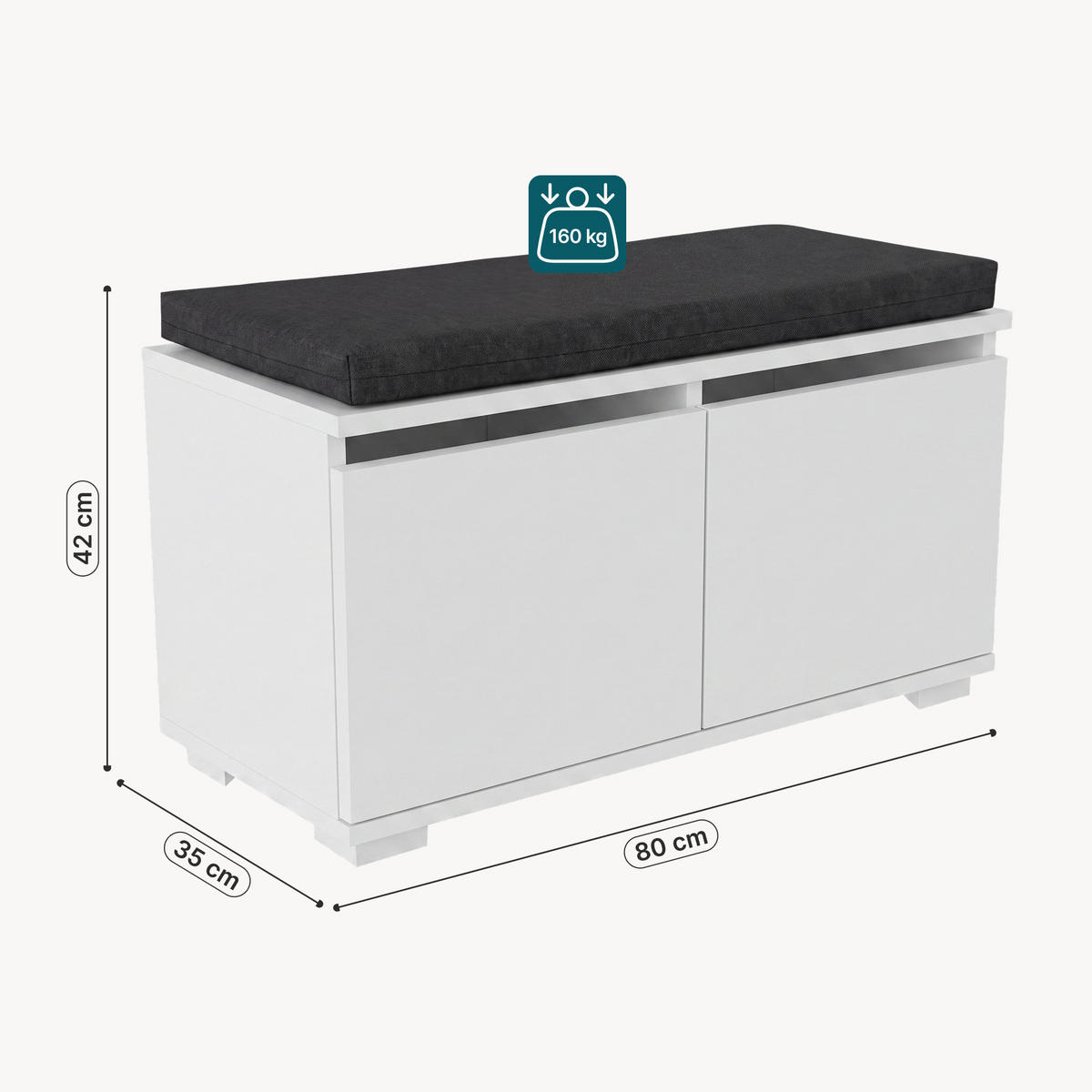 KLOP ZA ČEVLJE Brande - črna/bela, tekstil/leseni material (80/42/35cm) - [en.casa]