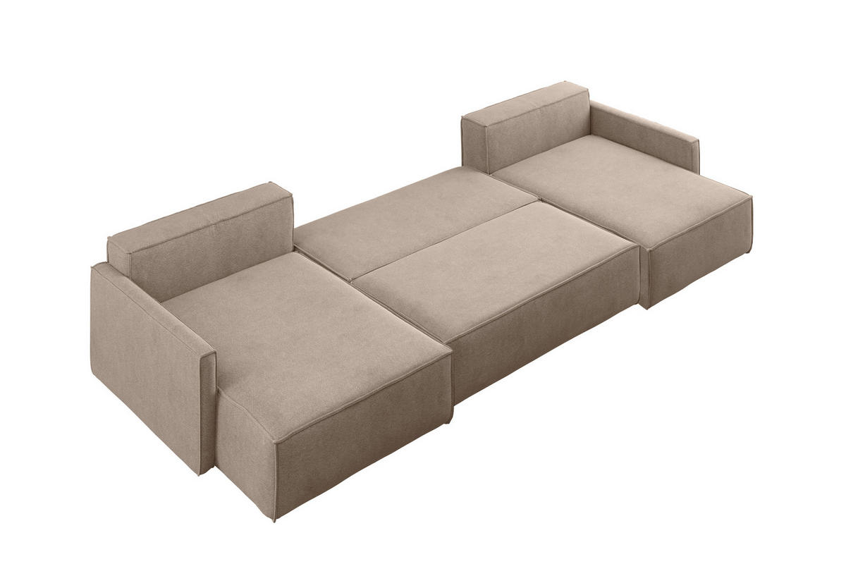 ECKSOFA Carlos U-Form Mit Schlaffunktion Und Bettkasten Stoff Salvador Dunkelbeige - Cappuccino, Holz (348/142cm) - Kaiser Möbel