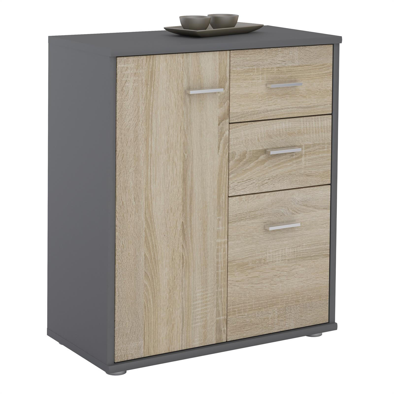 CARO-Möbel Kommode Grau, Sonoma Eiche 60x70x30 cm