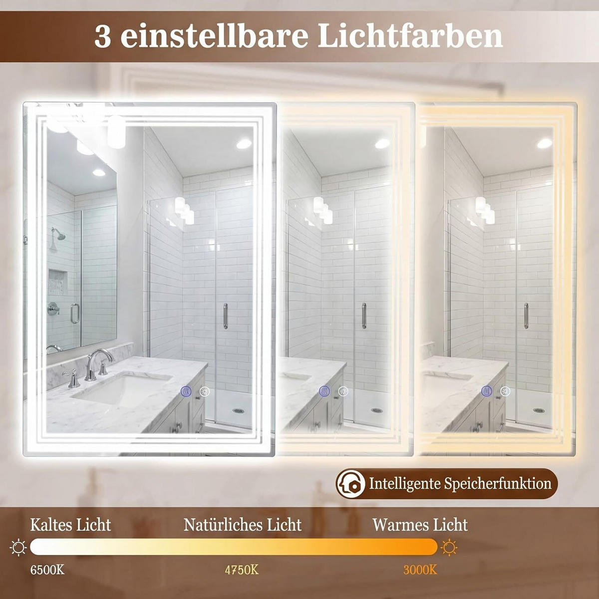 BADEWASCHSPIEGEL Wandmontage silber - Silberfarben, Glas (50/70/3cm) - COSTWAY