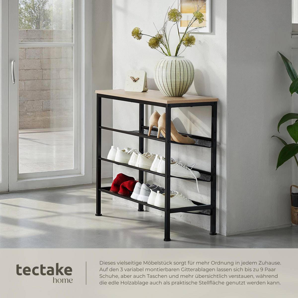 SCHUHREGAL Wolverhampton,75,5 x 30,5 x 69,5 cm,Industrial Holz hell, Eiche Sonoma - Naturfarben, Holz (30.5/69.5/75.5cm) - tectake