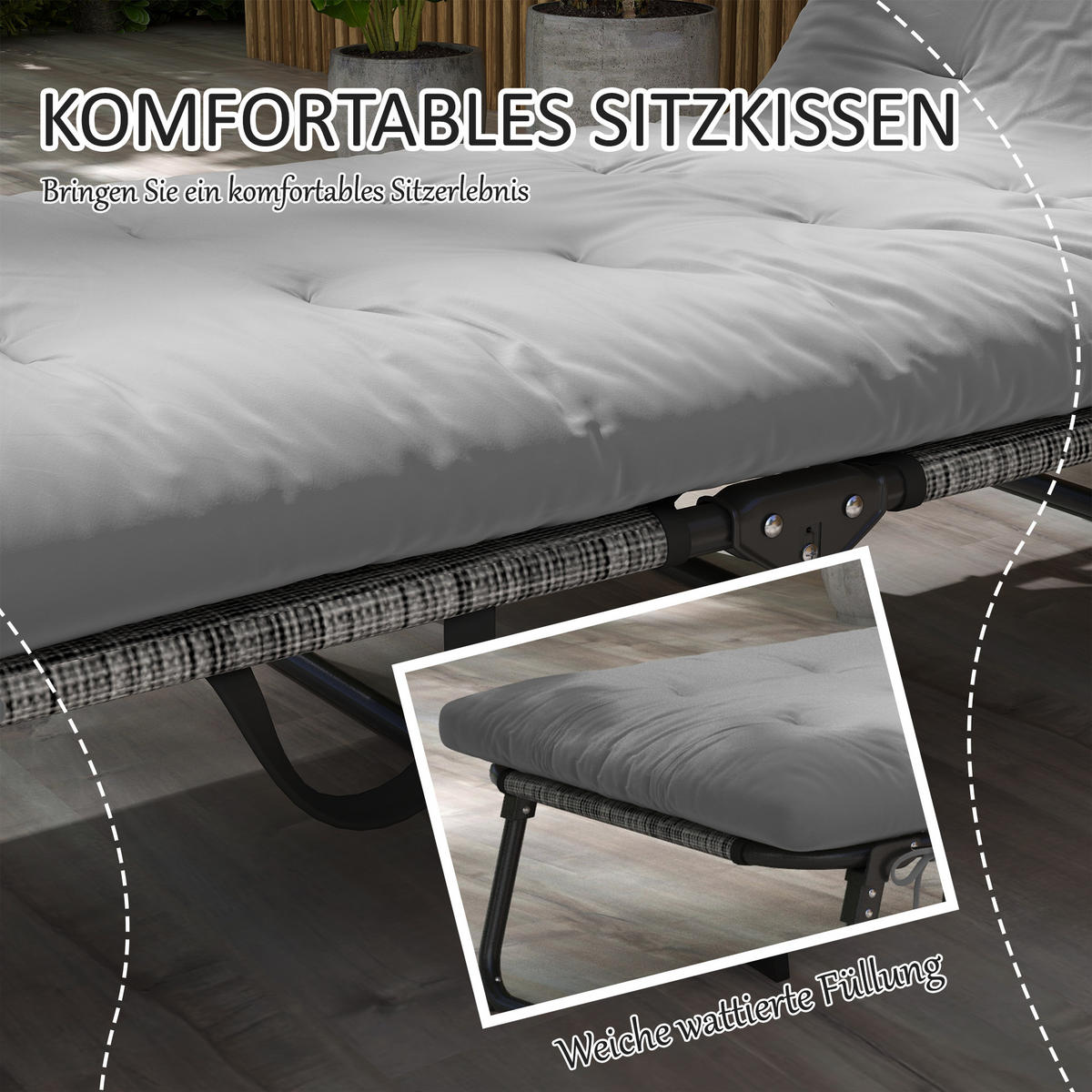 CAMPINGLIEGE, Klappbett mit Kopfkissen, verstellbarem Rückenlehne, Stahl, Grau - Grau, Textil/Metall (189/30/68cm) - Outsunny