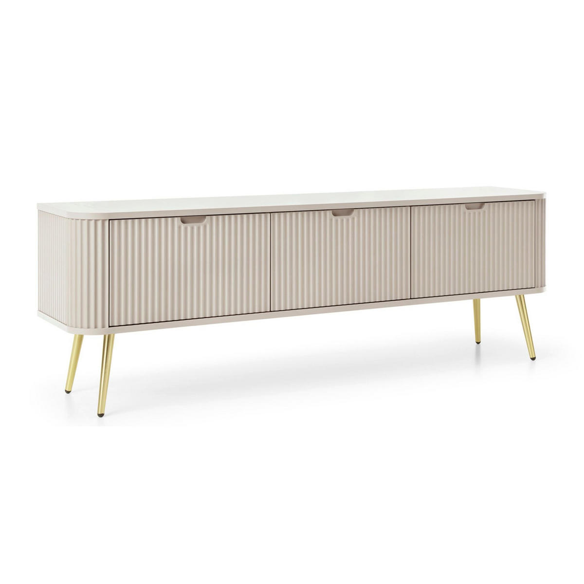 TV stolek Zova šedobéžový se zlatými nohami 168/56/39 cm - zlatá/šedohnědá, kov/kompozitní dřevo (168/56/39cm) - Selsey