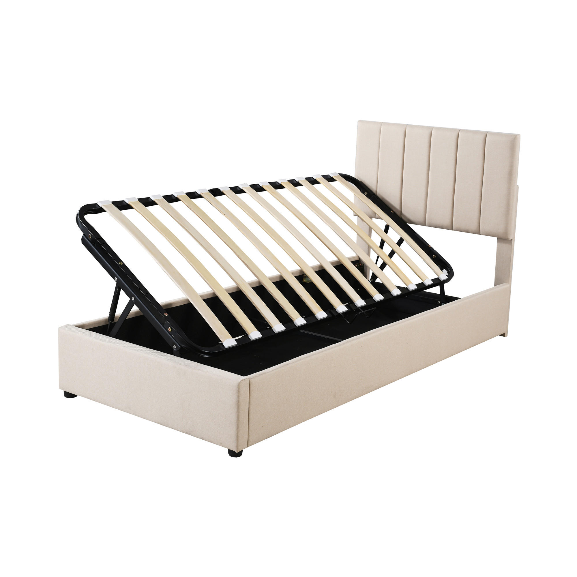 KINDERBETT 90/200 cm in Beige Leinen mit Bettkasten - Beige, Holzwerkstoff/Textil (90/200cm) - WISHDOR