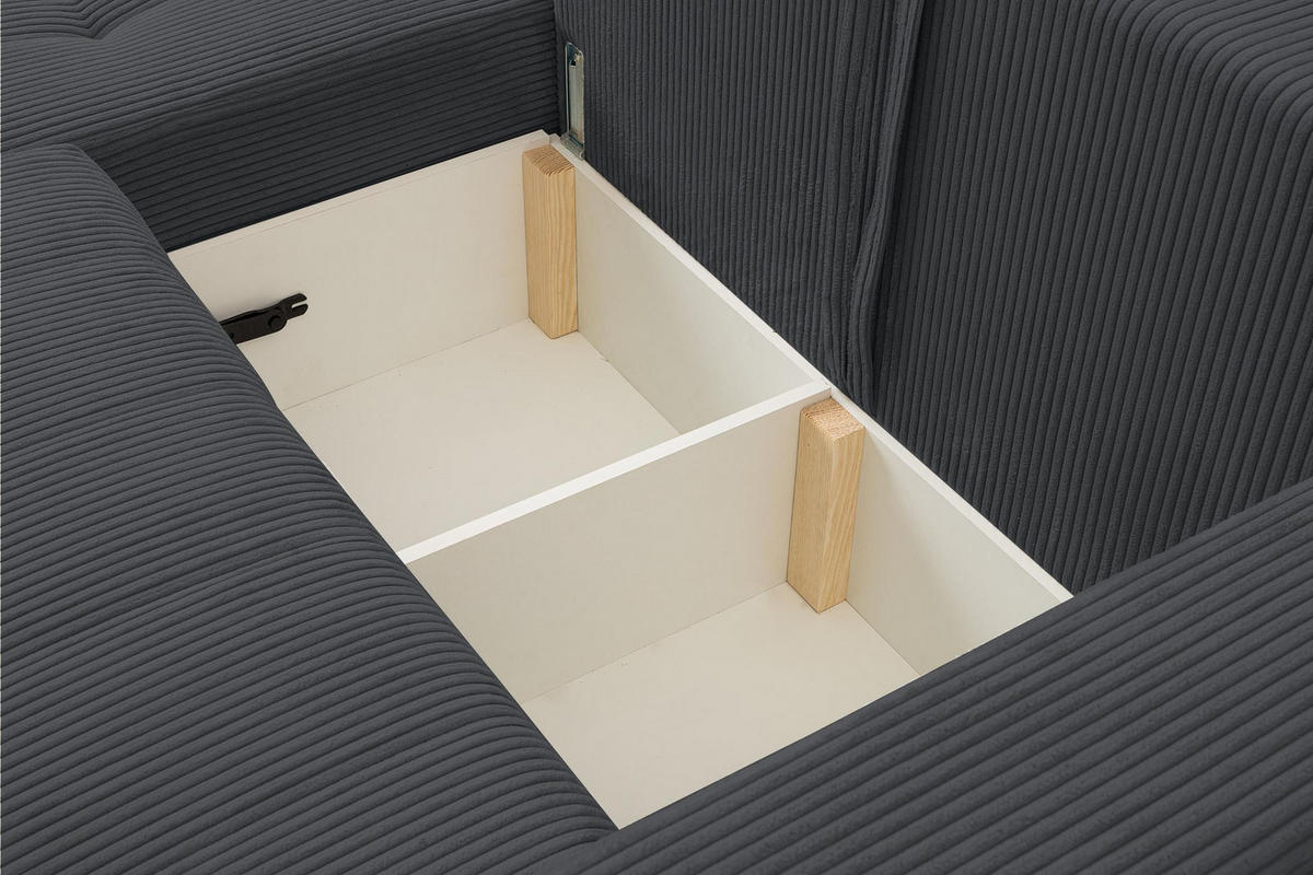 ECKSOFA Masina Dunkelgrau, Schlafsofa aus Cordstoff - Dunkelgrau, Holzwerkstoff (245/143cm) - Bettso