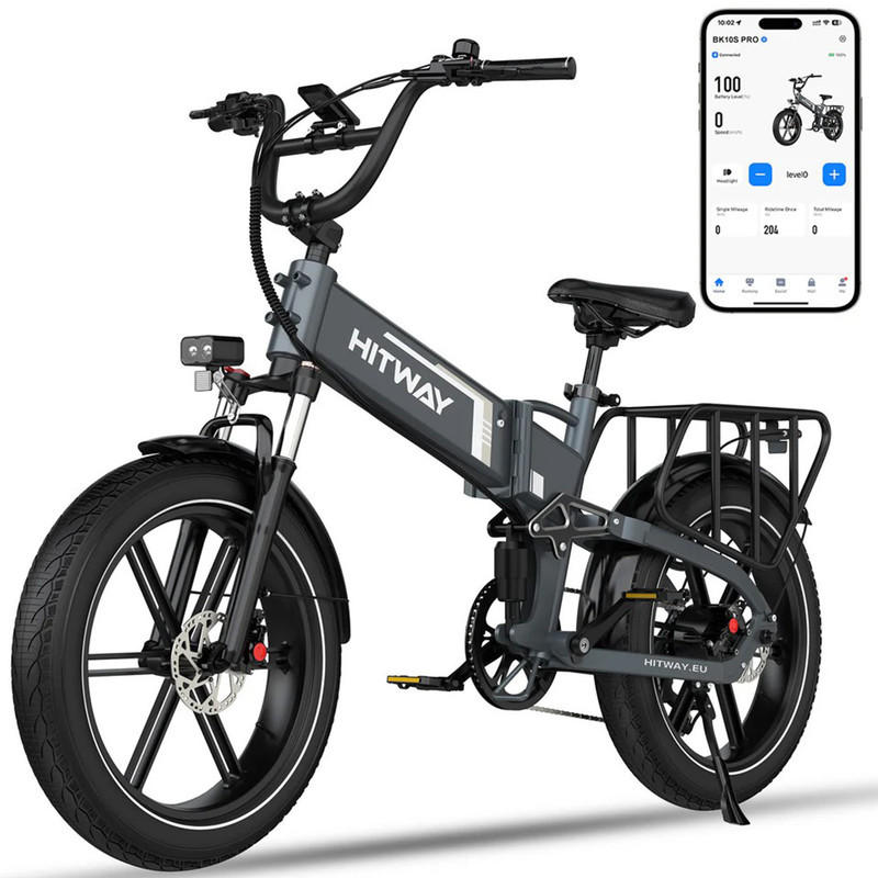 E-BIKE Klapprad BK10Pro 20"×4.0", 48V/15Ah, 7-Gang, Aluminiumrahmen - Grau, Metall (38cm) - HITWAY