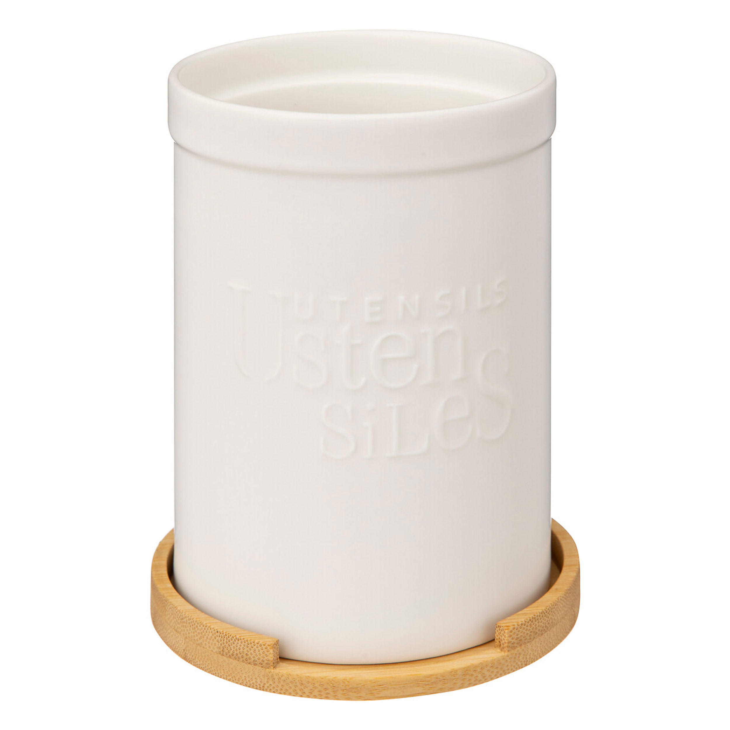 UTENSILIENHALTER Natureo mit Löffelablage, Keramik, Bambus, Weiß, 18 cm - Weiß, Keramik (12.8/18/12.8cm) - 5five Simply Smart