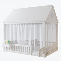 HAUSBETT 140x200 cm in Weiß mit dekorativen Vorhängeschirmen - Weiß, Holz (140/200cm) - KOMHTOM