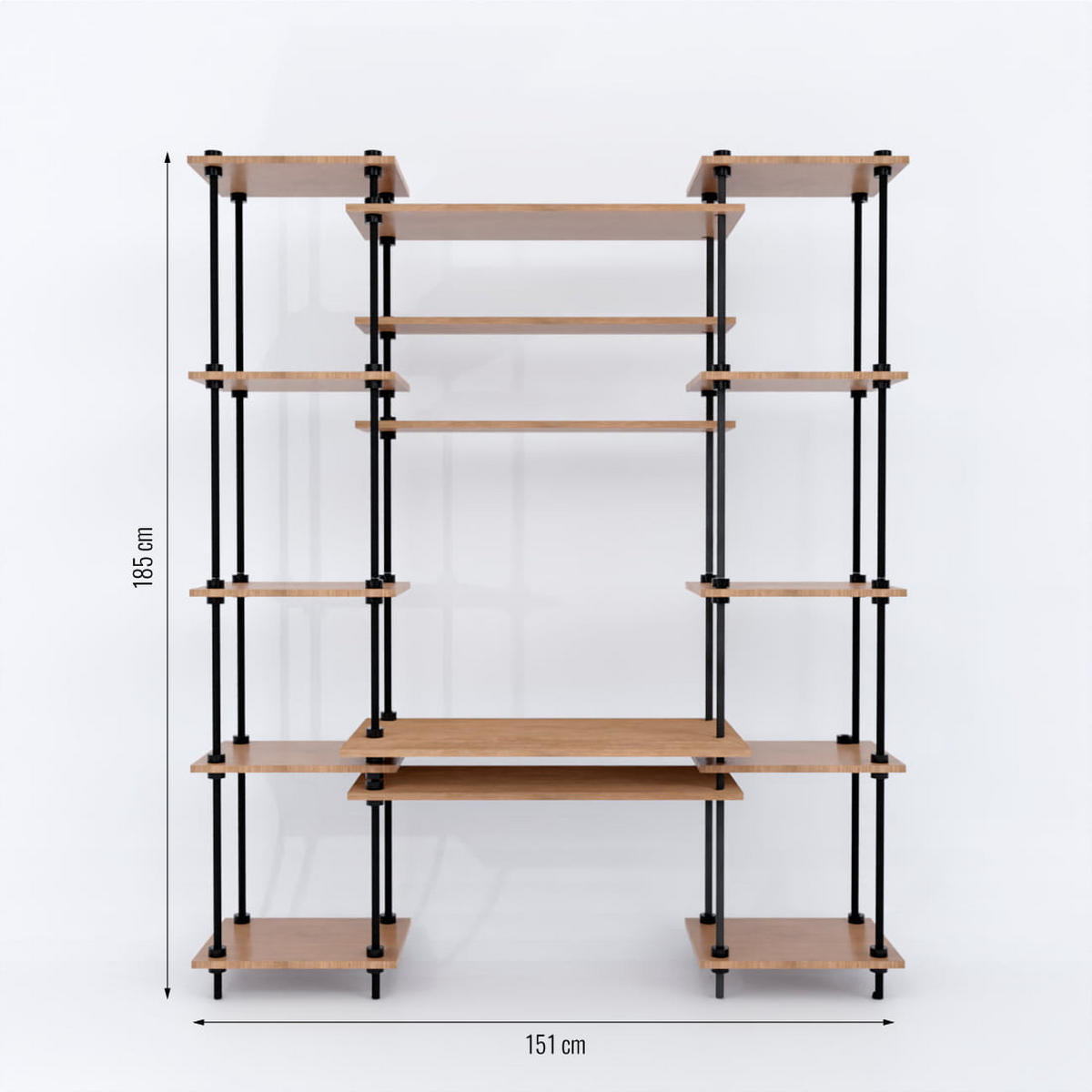 SCHREIBTISCH mit Regal 185x151x35/52,5cm - Eiche San Remo, Metall (151/185/52.5cm) - AR Shelving