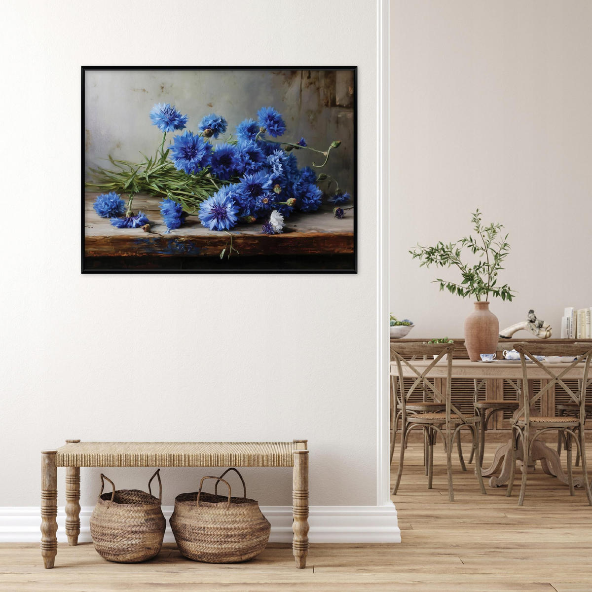 BILDER mit Rahmen Blumen Jahrgang Blau 120x80 cm - Multicolor, Holzwerkstoff (120/80cm) - Wallarena