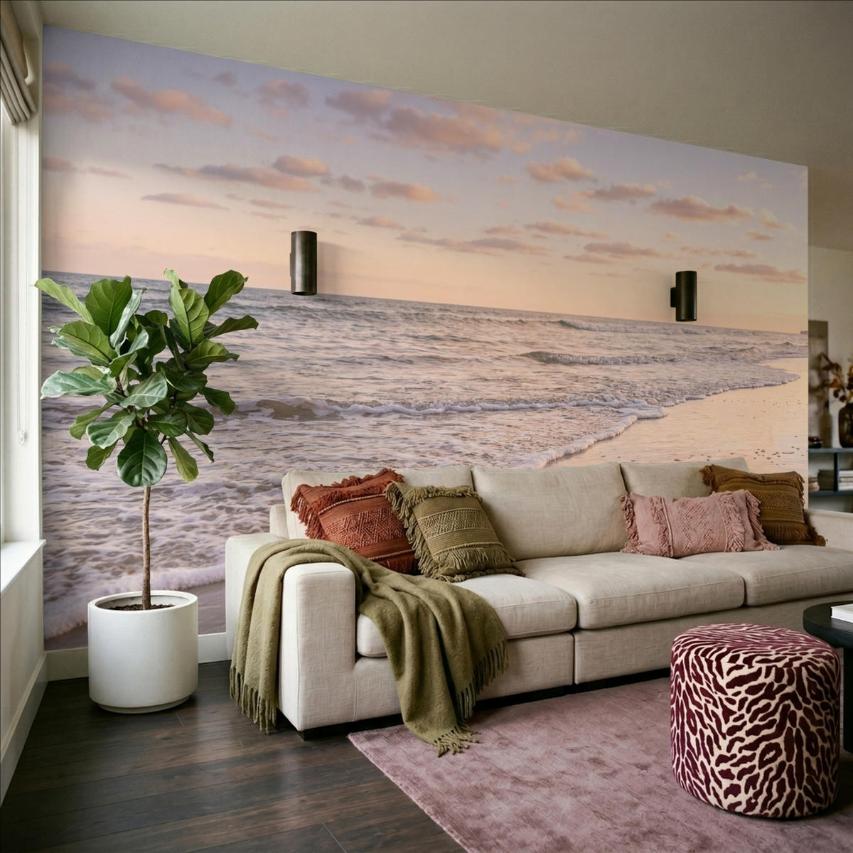 TAPETE - Strand - Brandung - Wolken - 350x200 cm - Hellrosa, Papier (350/200cm) - OnlyWow
