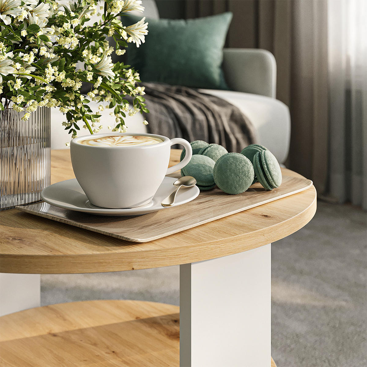 COUCHTISCH Romeo, Weiß/Artisan-Eiche, 53 x 53 cm - Weiß/Eiche Artisan, Holzwerkstoff (53/53/47cm) - Vicco