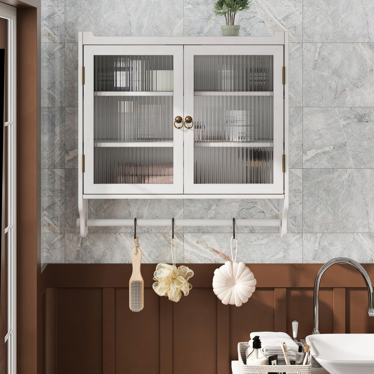 KÜCHENOBERSCHRANK 60/18/63 cm mit Glasfront und 2 Türen in Weiß gewischt - Weiß, Holz (63/60/18cm) - BEAOK