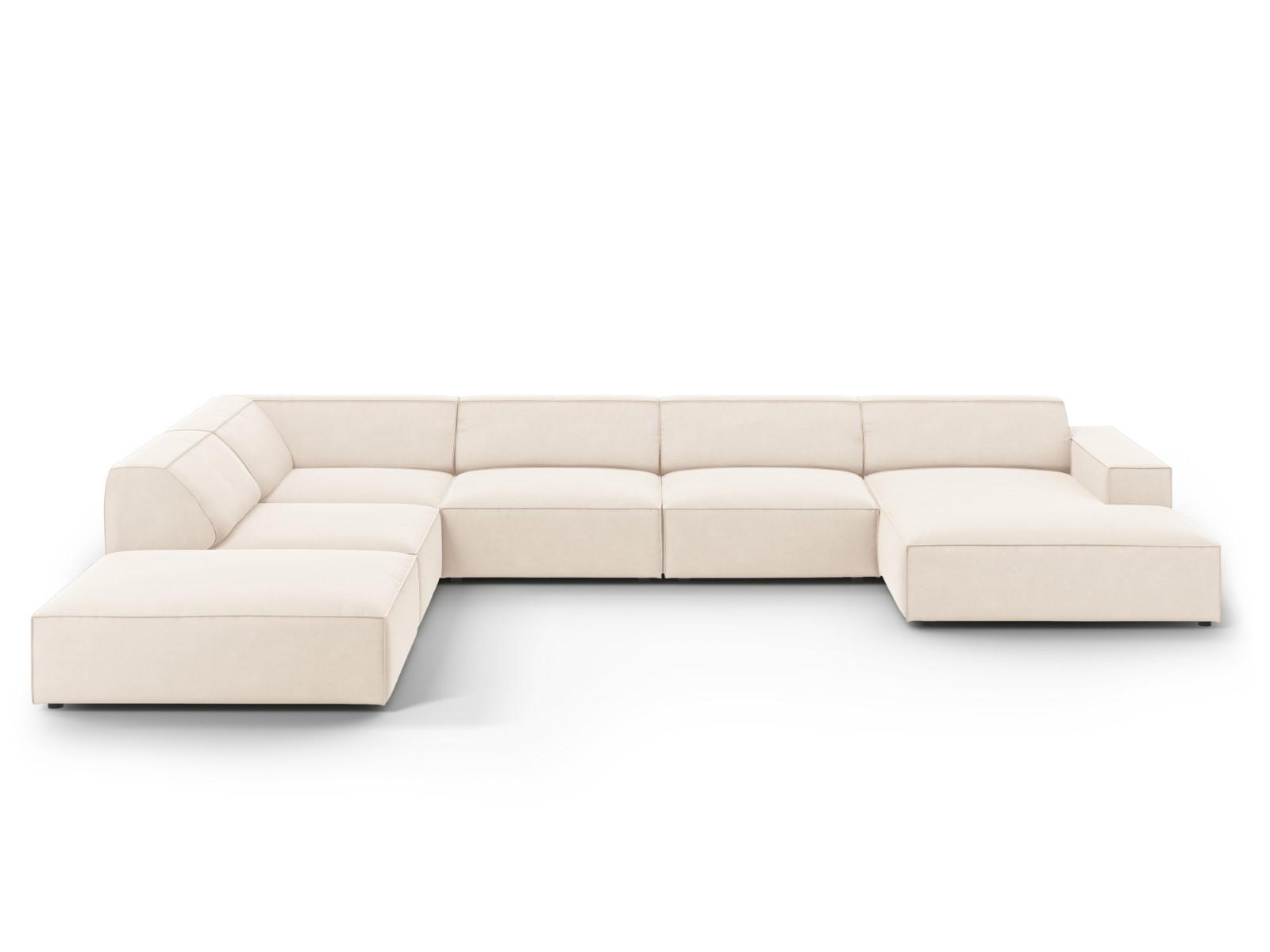 PANORAMASOFA links Jodie aus Samt leichtes beige 7 Sitzplätze - Beige, Textil (262/70/364cm) - Micadoni