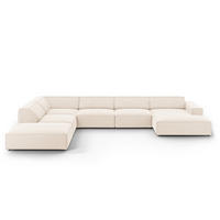 PANORAMASOFA links Jodie aus Samt leichtes beige 7 Sitzplätze - Beige, Textil (262/70/364cm) - Micadoni