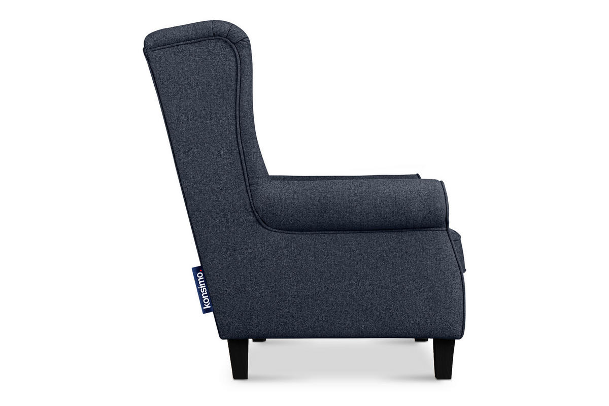 OHRENSESSEL MILES Massivholzbeine schwarz, dunkelblau - Dunkelblau, Holzwerkstoff/Buchenholz (82/105/97cm) - KONSIMO®