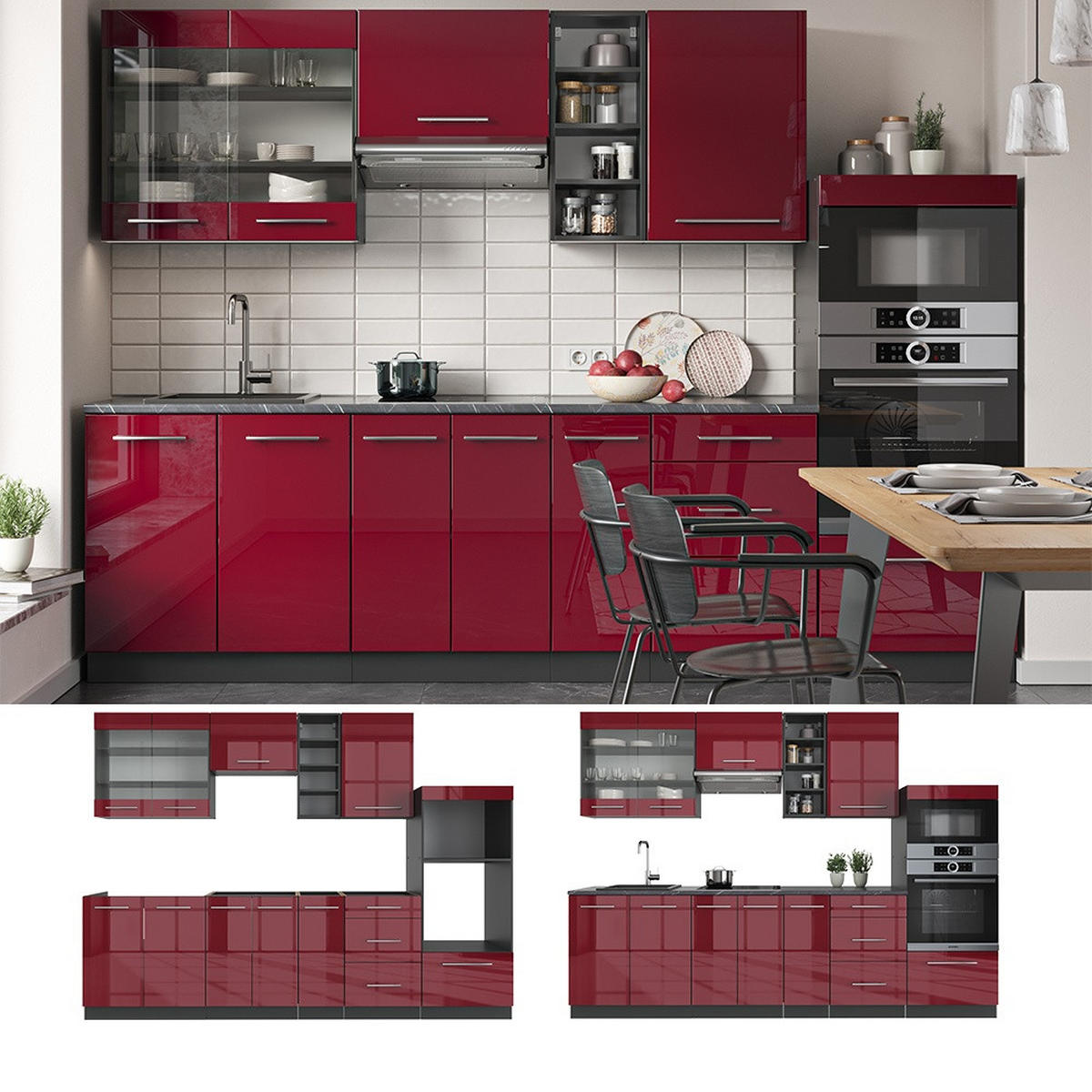 KUCHYŇSKÝ KOUT Fame-Line Bordeaux vysoký lesk/antracitová 280 cm , PD Antracit - bordeaux/antracitová, kompozitní dřevo (280/153.6/60cm) - Vicco