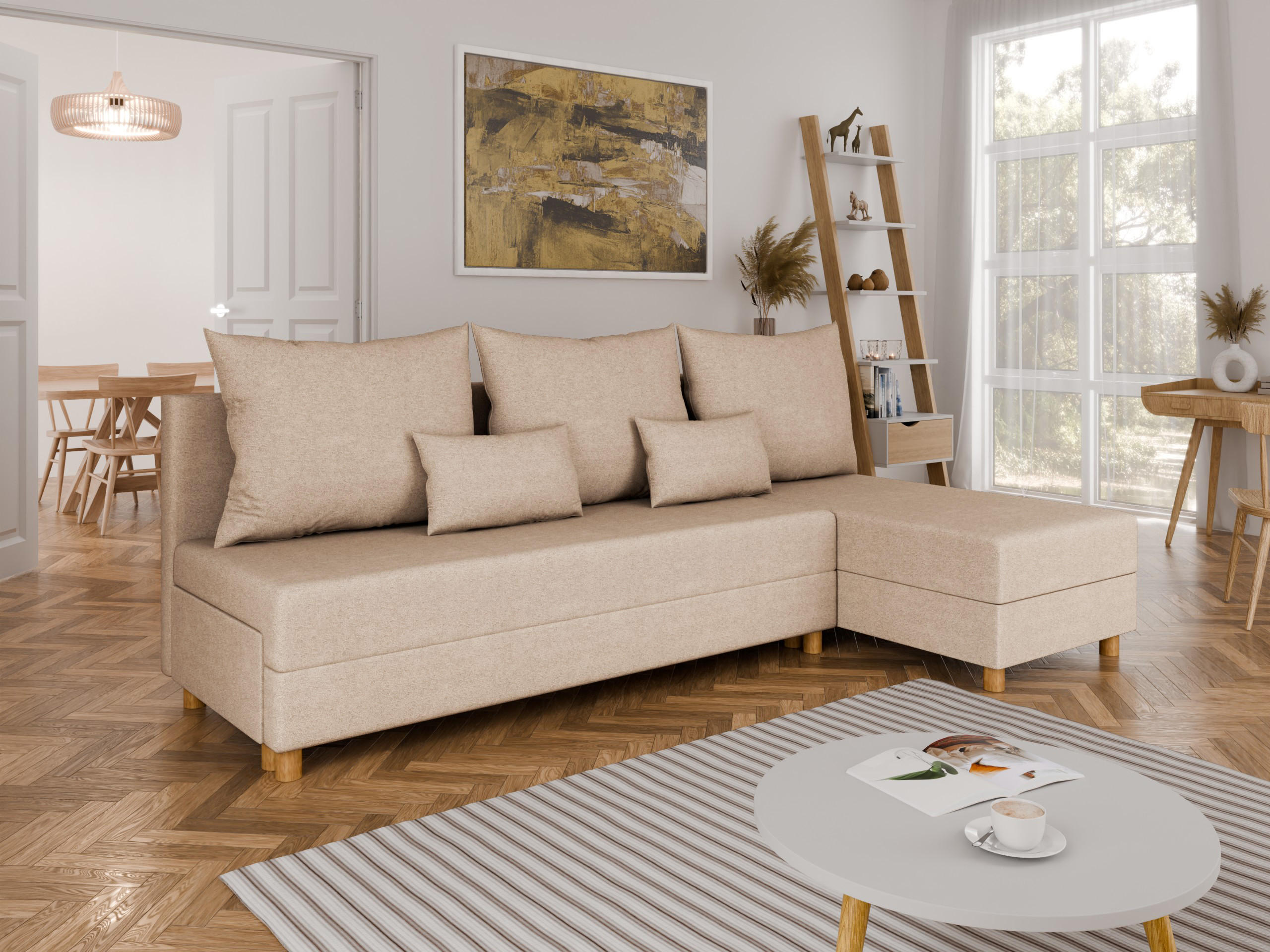 ECKSOFA Lellice L-Form- links oder rechts montierbar, beige - Beige, Holz (214/122cm) - Panda Möbel