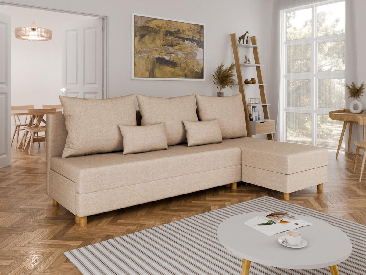 ECKSOFA Lellice L-Form- links oder rechts montierbar, beige - Beige, Holz (214/122cm) - Panda Möbel