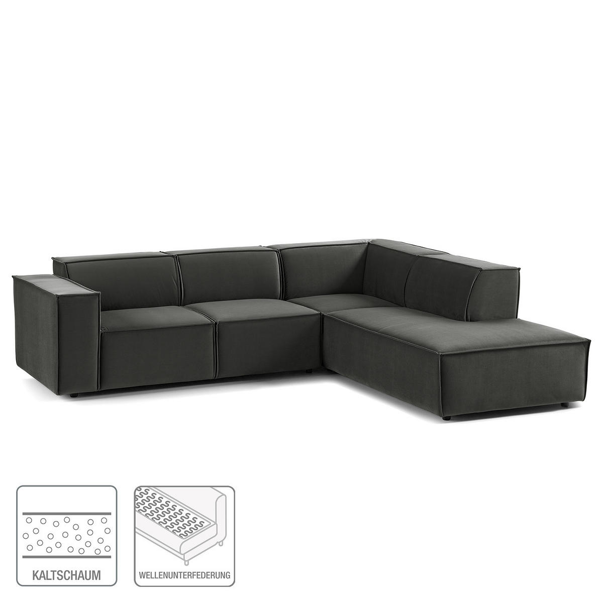 ECKSOFA mit Ottomane - Schwarz/Grau, Kunststoff/Textil (260/234cm) - home24