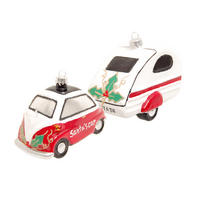 CHRISTBAUMSCHMUCK Santas Auto und Anhänger Weiß 10cm (Glas / 2 Stk.) - Weiß, Glas (6/7/10cm) - Krebs Glas Lauscha