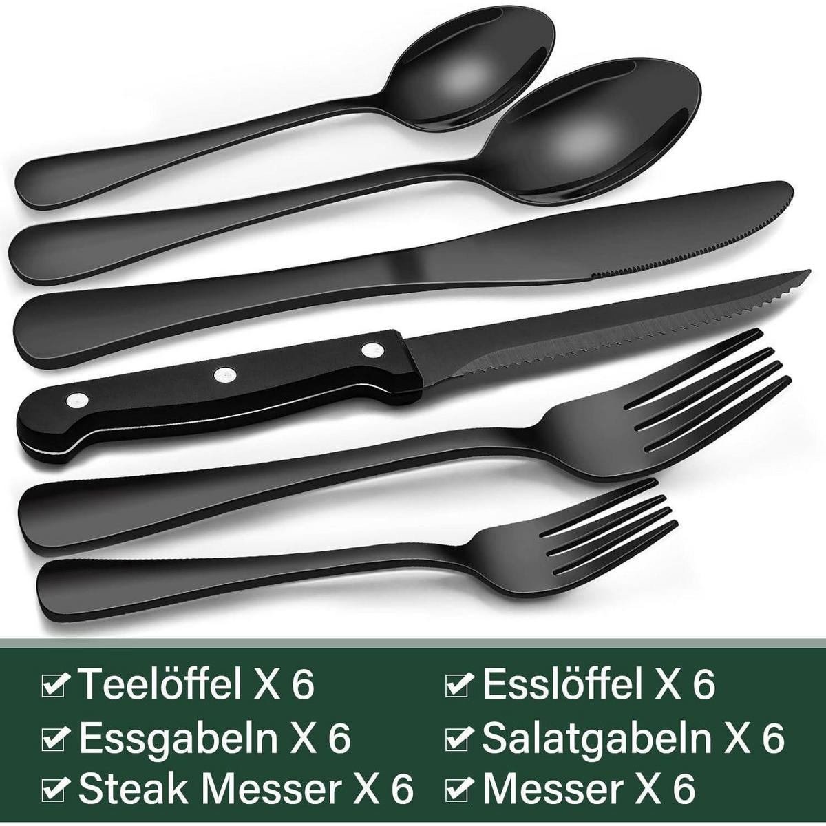 BESTECKSET 36-teilig Schwarz Edelstahl - Schwarz, Metall