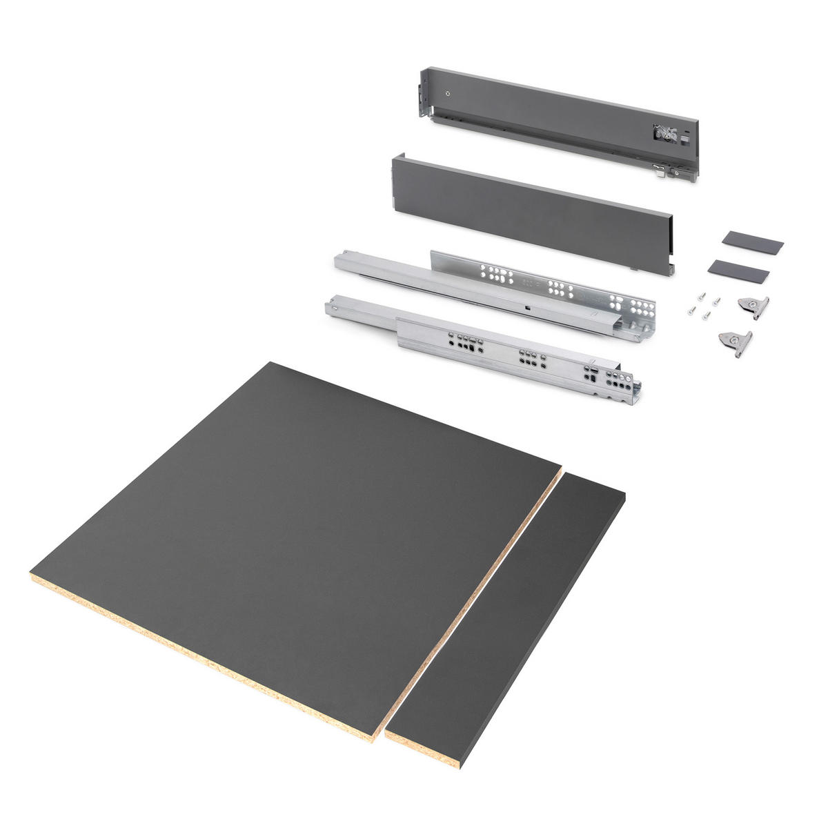 SCHUBLADEGARNITUR Vertex für Küche oder Badezimmer, 93 mm hoch, mit Einlegeböden, Modul 600 mm, Anthrazitgrau - Anthrazit, Metall (1.5/10/50cm) - EMUCA