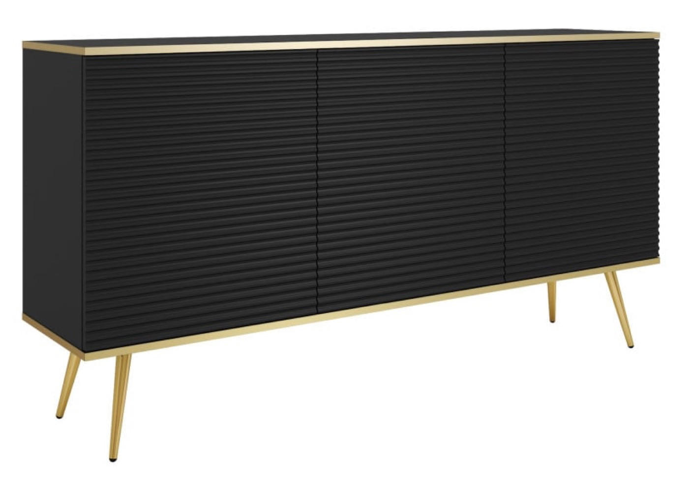 SIDEBOARD Schwarz POLO Mit Goldfarbenen Beinen Gerillte Fronten 160 cm - Schwarz, Holzwerkstoff (160/85/39cm) - Sepro Meble