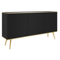 SIDEBOARD Schwarz POLO Mit Goldfarbenen Beinen Gerillte Fronten 160 cm - Schwarz, Holzwerkstoff (160/85/39cm) - Sepro Meble