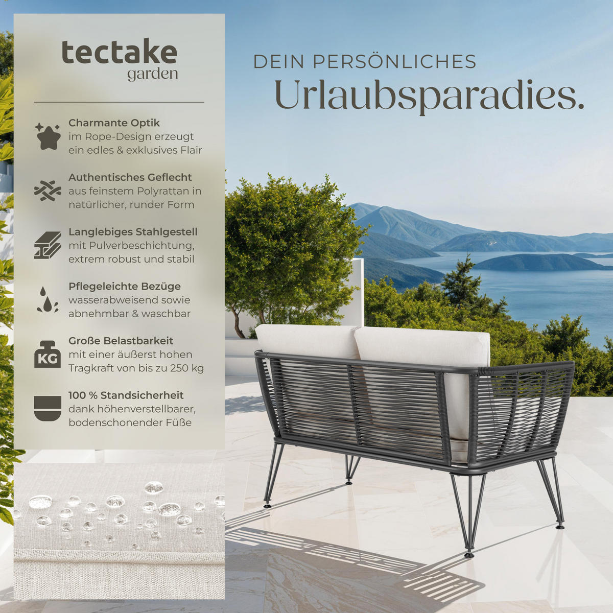 GARTEN-LOUNGESOFA Sundo,131 x 67 x 71 cm,anthrazit - Anthrazit, Textil (131/71/67cm) - tectake