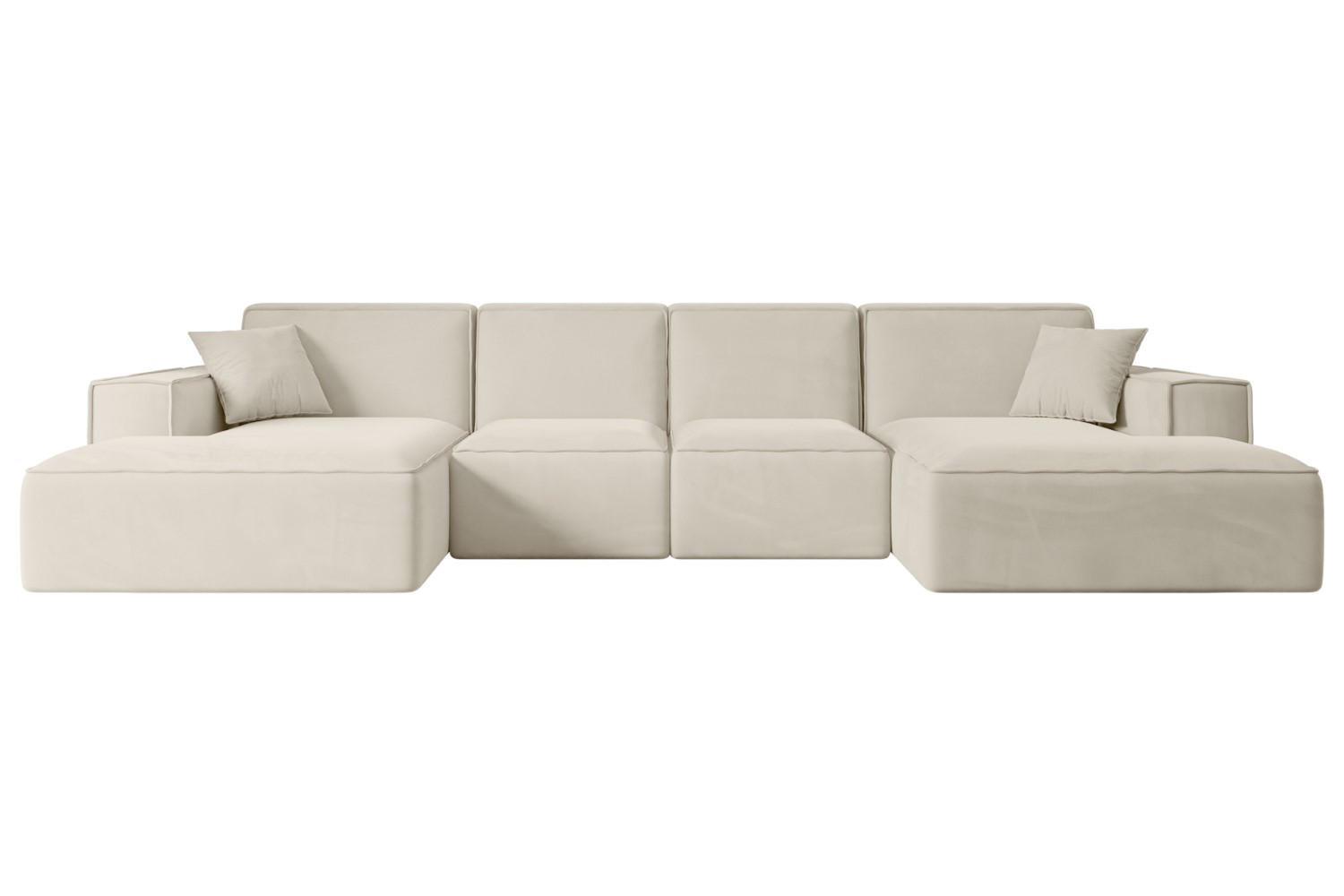 WOHNLANDSCHAFT SIERRA-U - 344x165x73 cm Beige Velours - Beige/Schwarz, Holzwerkstoff/Kunststoff (344/73/165cm) - ALTDECOR